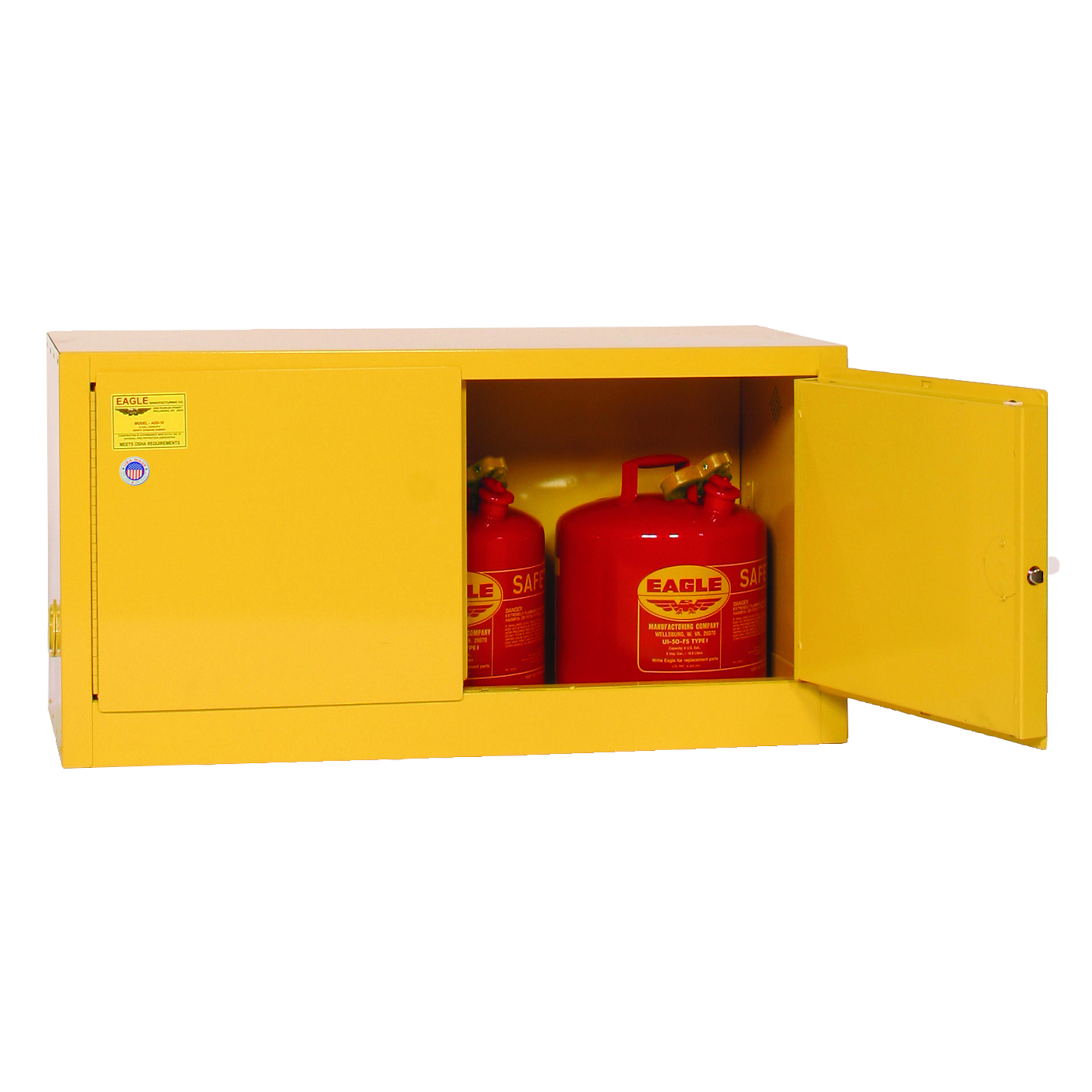 Eagle Fire Cabinet — 15 Gallon, 1 Shelf, 2 Doors, Manual Close, Yellow, Model# ADD15X